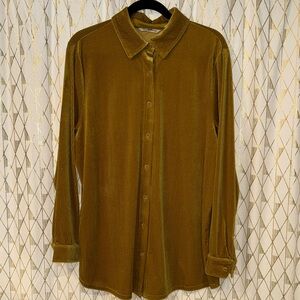 Soft Surroundings Velour Mustard Yellow Button-Up Top